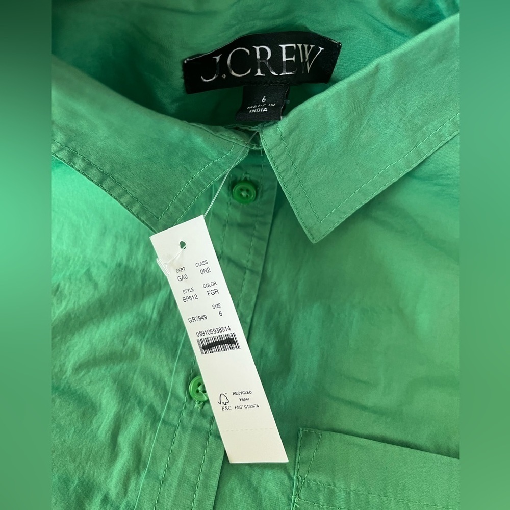 J. Crew Spring garden top shirt in cotton poplin BP612 Green 6 - Picture 3 of 4